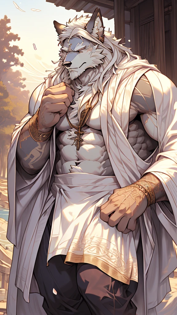 (masterpiece),(highres),(intricate details:1.4),extremely detailed,(illustration:1.2),8k,photorealistic,exquisite,aged,elder male tiger ,muscular, (Ancient Greek mythological style;1.8)(white robe:1.6),manhood,safeguard,(white hair:1.3),long hair,long white beard,scar,(badly damaged),(sacrifice),hurt,broken body ,(bulging crotch:1.8),(homosexual),