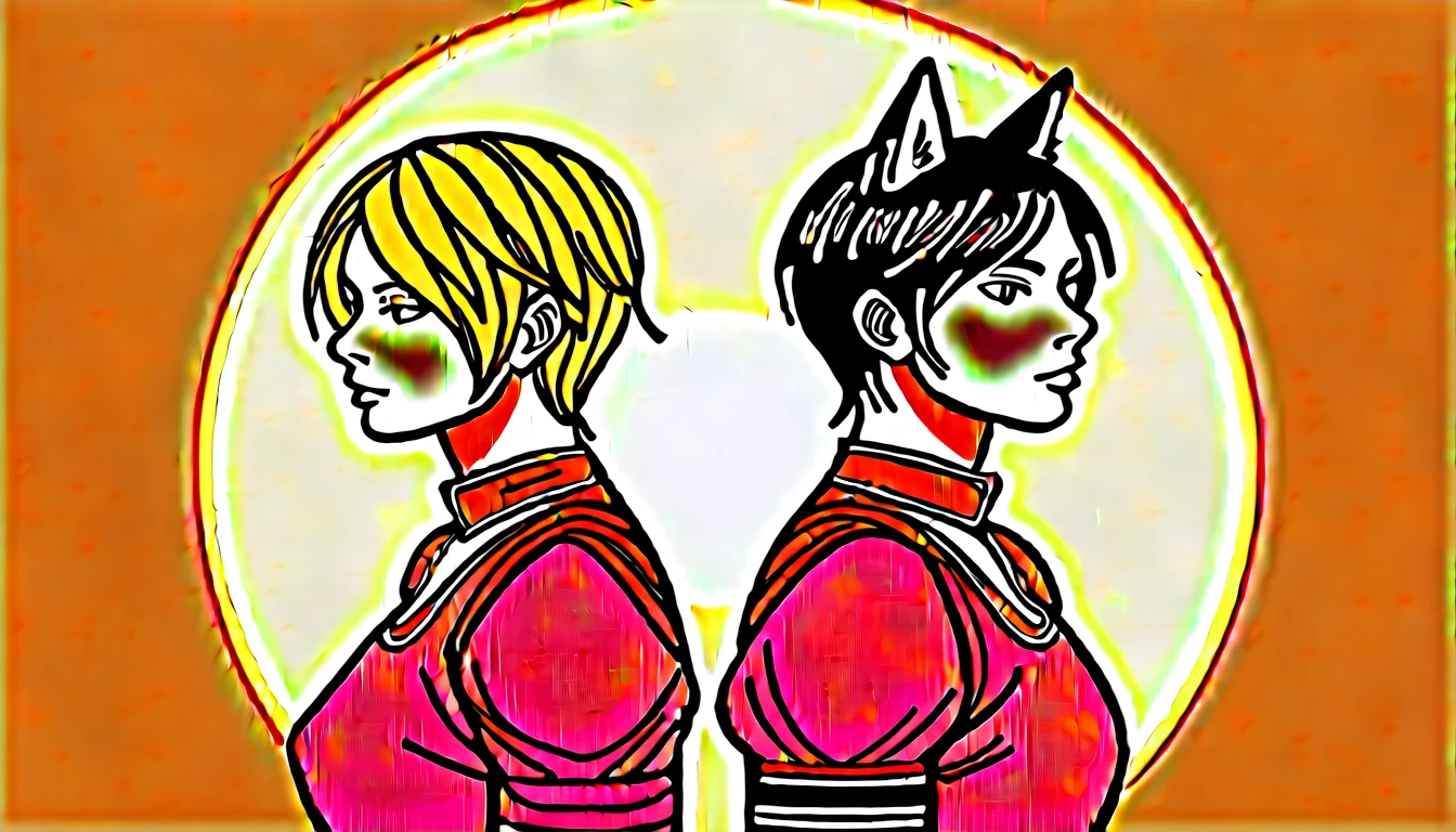 score_9_up, 2others, backtoback,back to back, back_to_back,
((tabaxi, cat:1.5), anthro, ((female:1.5)), (standing, portrait, focus, side_view), ((brown fur, ears, tail)), (fantasy wizard, wearing medieval clothes), beautiful,
((human:1.2), ((male:1.5)), (standing, portrait, focus, side_view), (steampunk knight, wearing medieval clothes), beautiful