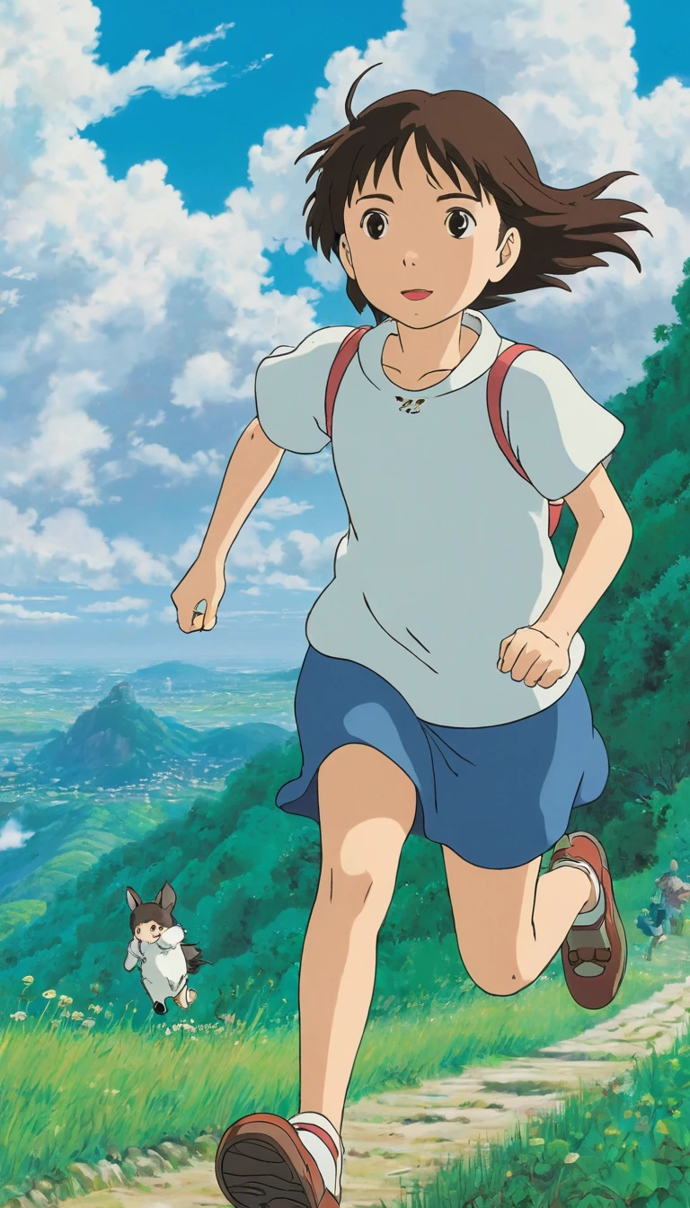 スタジオGhibli styleアニメ映画,Movie stills,Representative works,Official Art,Professional,Super intricate details,
Highest quality,8Kのmasterpiece,Super detailed,超A high resolution,High resolution,Depth of written boundary,
High background image quality,(masterpiece:1.5),
Ghibli style,((((1 girl:1.9,solo)))),Running girl,-yeld gi
The wind is blowing,Girl&#39;s back view,Shorts,Wearing a straw hat,