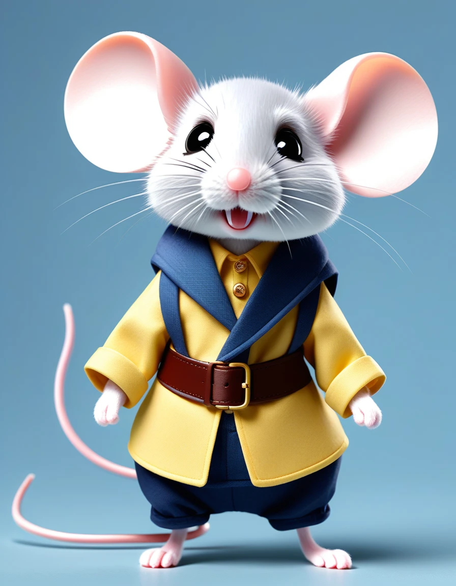 An action image of a mouse wearing cute papa clothes.
