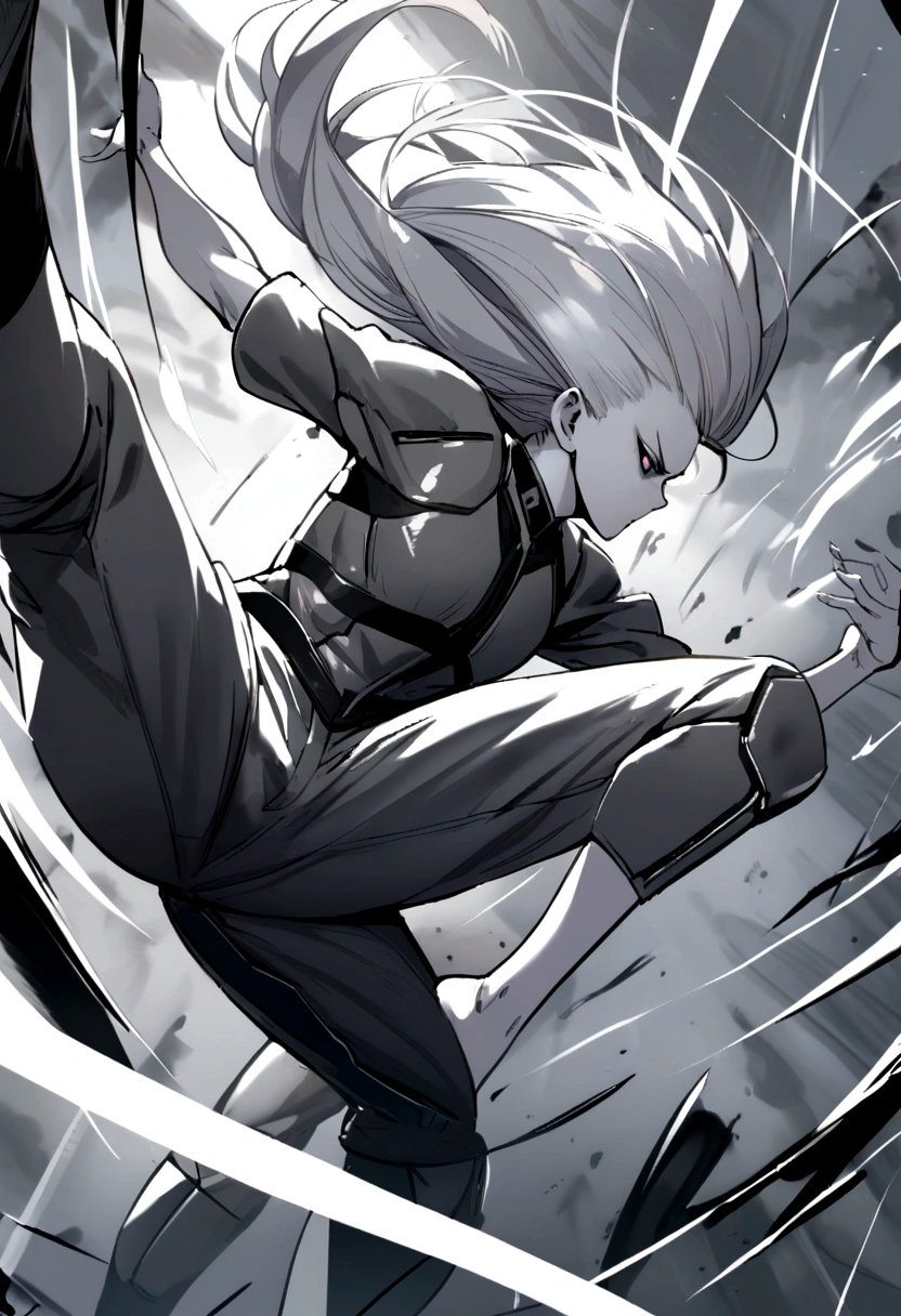 Dynamic poses, white hair man, pale skin, action