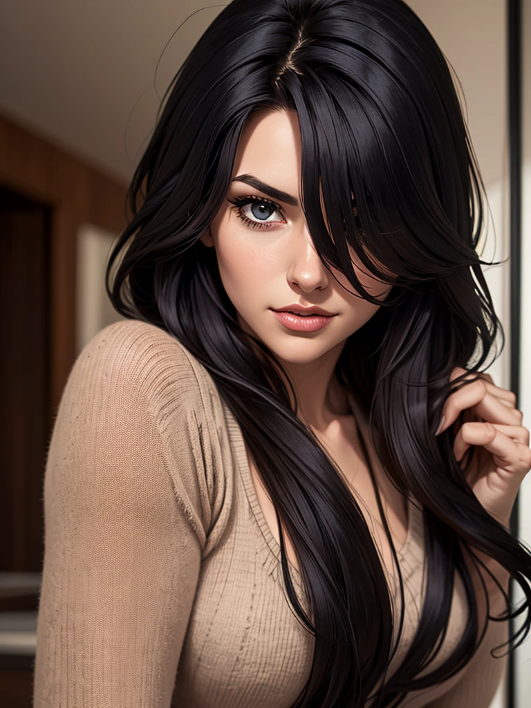 long style black hair, brown, and beautiful hair of a woman&#39;s cartoon .cartoon style illustration, cartoon art style, cartoon art style, digital illustration style, highly detailed character design, cute detailed digital art, City fan art, Portrait Character Design, beautiful digital illustration, high-quality portrait, thick lips, small-nose, clear blue eyes, beautfull woman, comic style Comic art, young man expressing sexual desire, thin, teenage face  