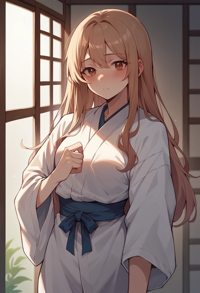 ((1 girl,))japanese,,nsfw,, blown long hair,,glamorous、stand,cowboy shot,smilingblush.with 1dog