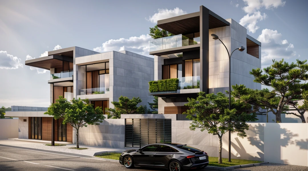 villa modern,nuit, realistic, Outside, sunlight, house, Photo brute, 8k uh, digital SLR, (highly detailed skin:1.3), Soft lighting, ultra quality, grain de film, Fujifilm XT3, sharp image, best quality, authentique, High quality,