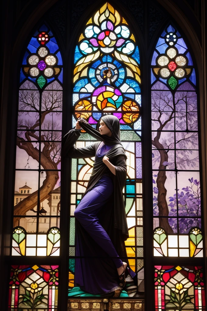 a picture of a stained glass window, intricate art, by Mario Dubsky, stained glass art, amethyst stained glass, detailed art in color, by Robert Richenburg, by Adrienn Henczné Deák
