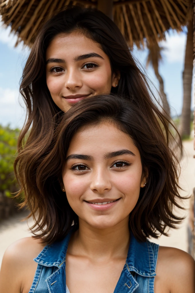 Femme mexicaine, 20 ans, cheveux ondulés, peau brune, yeux sombres, sourire, vêtements d&#39;affaires mexicains, réaliste, avec une expérience dans un marché dynamique, 8k super réaliste, detallada y réaliste. (A 20-year-old Femme mexicaine, cheveux ondulés, peau bronzée, yeux sombres, souriant, porter une tenue decontracté pour voyaher, fond d'un aéroport dynamique, de haute qualité et réaliste.)(tout le corps apparant sur la photo)