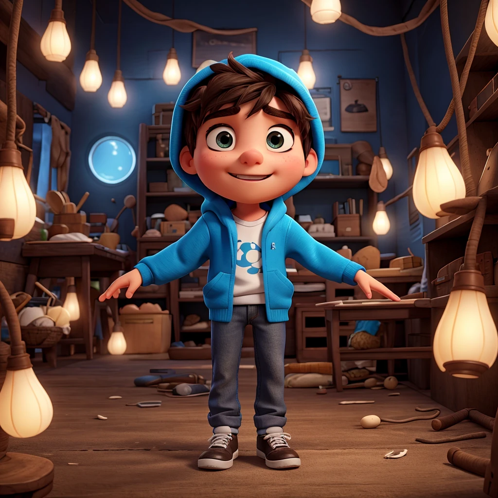 A pixar style boy, wearing a hoodie, model, handsome, 3D cartoon, detailed facial features, beautiful eyes, cute expression, dynamic pose, cinematic lighting, intricate details, vibrant colors, soft lighting, photorealistic, highly detailed, 4k, best quality, masterpiece
