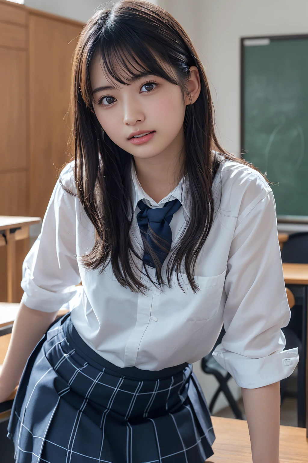 Tabletop, highest quality, Japanese Girls,One Girl, 8k, RAW Photos, highest quality, Tabletop, Debtdebt:1.2, Highly detailed RAW color photos, Professional photos, (Realistic, Realistic:1.37), (Highly detailed skins:1.2), Ultra-high resolution, (Lenz 50mm), (debt/1.2),Exquisitely drawn eyes,Gazing at the audience,
One Girlと別れる (Many elderly people:1.4), Beautiful Face, cute,(smile:1.05),(20-year-old, Wide Hips,Straight hair, (short hair), iris, white and fine-grained skin,Small Mouth, high cheekbones (meaning), Sexy pose,(Leaning forward:1.3),(The to the debtW:1.1),White panties、Korean Idol、Nogizaka Idol、Carving an idol pose、Adult、、(Tabletop, highest quality:1.3), (Ultra-fine 8K CG:1.2), (Ultra-realistic:1.35), (Realistic:1.45), (Realistic:1.4), Cowboy Shot,
Beautiful Japanese Women, 22 years old, Supermodel, Japanese Idols, , (Sitting at a desk:1.1), (school uniform:1.4), (Skirt flip:1.6),
(School classroom background:1.1),