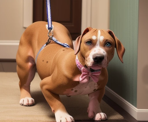 ((Naked Woman on handsand knees)), ((walking on all four paws)), ((long fluffy dog tail)), ((wider hips)), ((woman reposition herself into dog stand)), ((hands turns into paws)), ((feet turns into paws)), ((woman with freckles)), (topless), brown freckles, freckled pale skin, (cute freckles), (small freckles), freckled, freckles!!!, (freckles), elegant freckles, (brown freckles), (with freckles), freckles on chicks, (dark noticeable freckles), (freckled face), (very brown freckles), rosy cheeks with freckles, (a lot of freckles), Lentigines, (breasts showing), 30 year old woman, ((freckled nose)), ((freckled chest)), hard  showing, ((dog ears)) , (dog fur growing) , ((long dog nose)), blue eyes, ((bigger )), ((body reshapes into dog body)), ((anthro dog)), ((full pitbull transformation)), a brown and white dog with a pink bow tied to a leash, a photorealistic painting, trending on cgsociety, furry art, miraculous ladybug, leeloo outfit, with freckles, photo pinterest