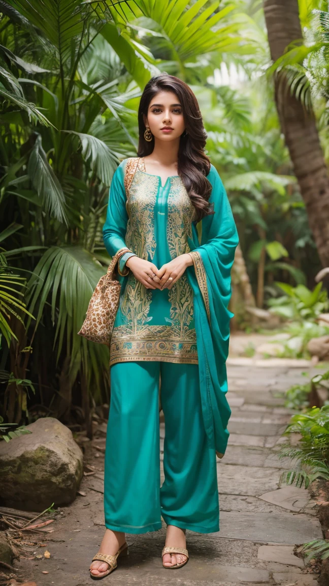 24 year's old girl wearing suit salwar and background jungle perfect boady