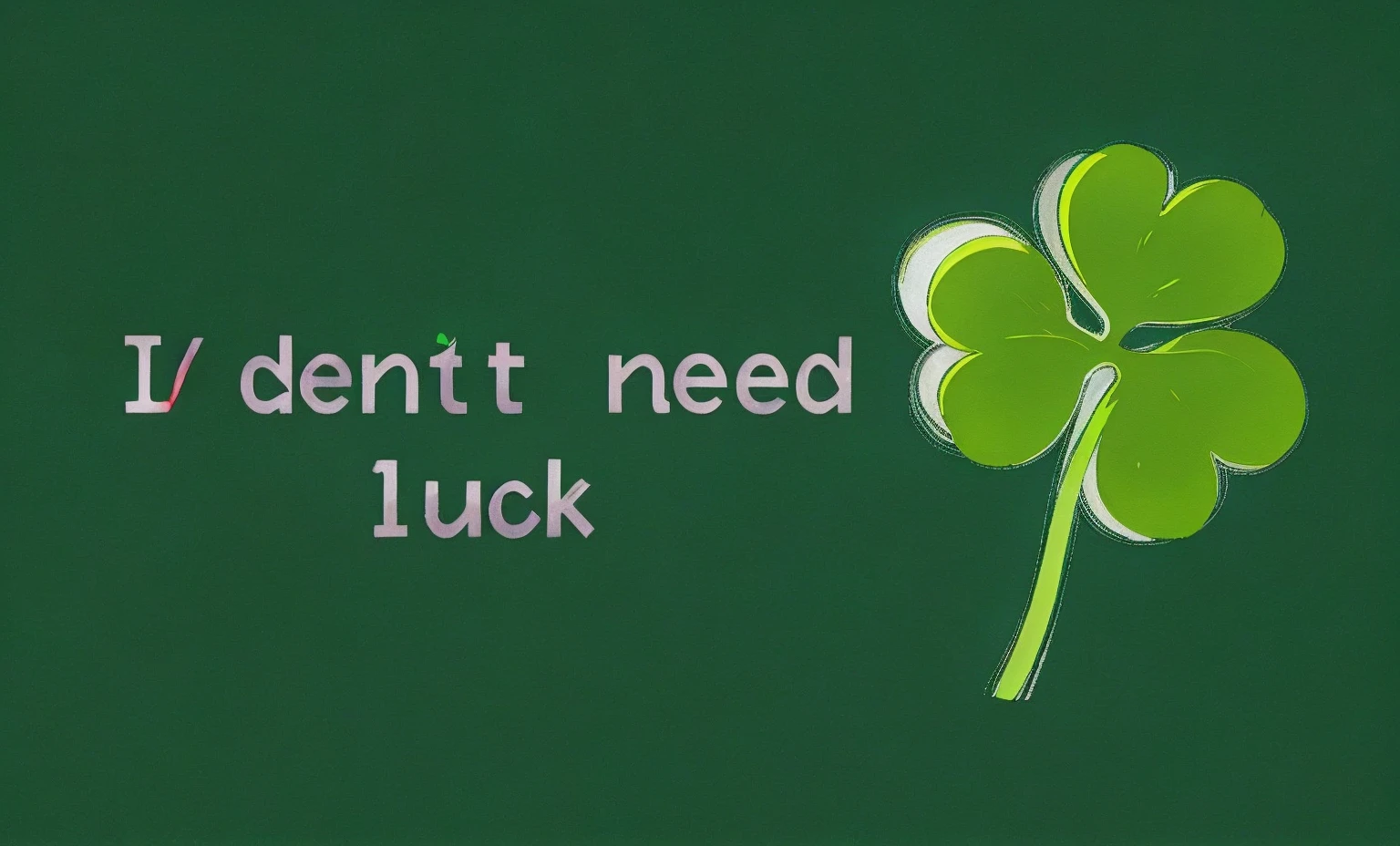 4 leaf clover, text "I don't need luck", highly detailed, photorealistic, intricate details, 8k, hyper realistic, beautiful vibrant colors, natural lighting, award winning, fantasy art, digital painting, cinematic