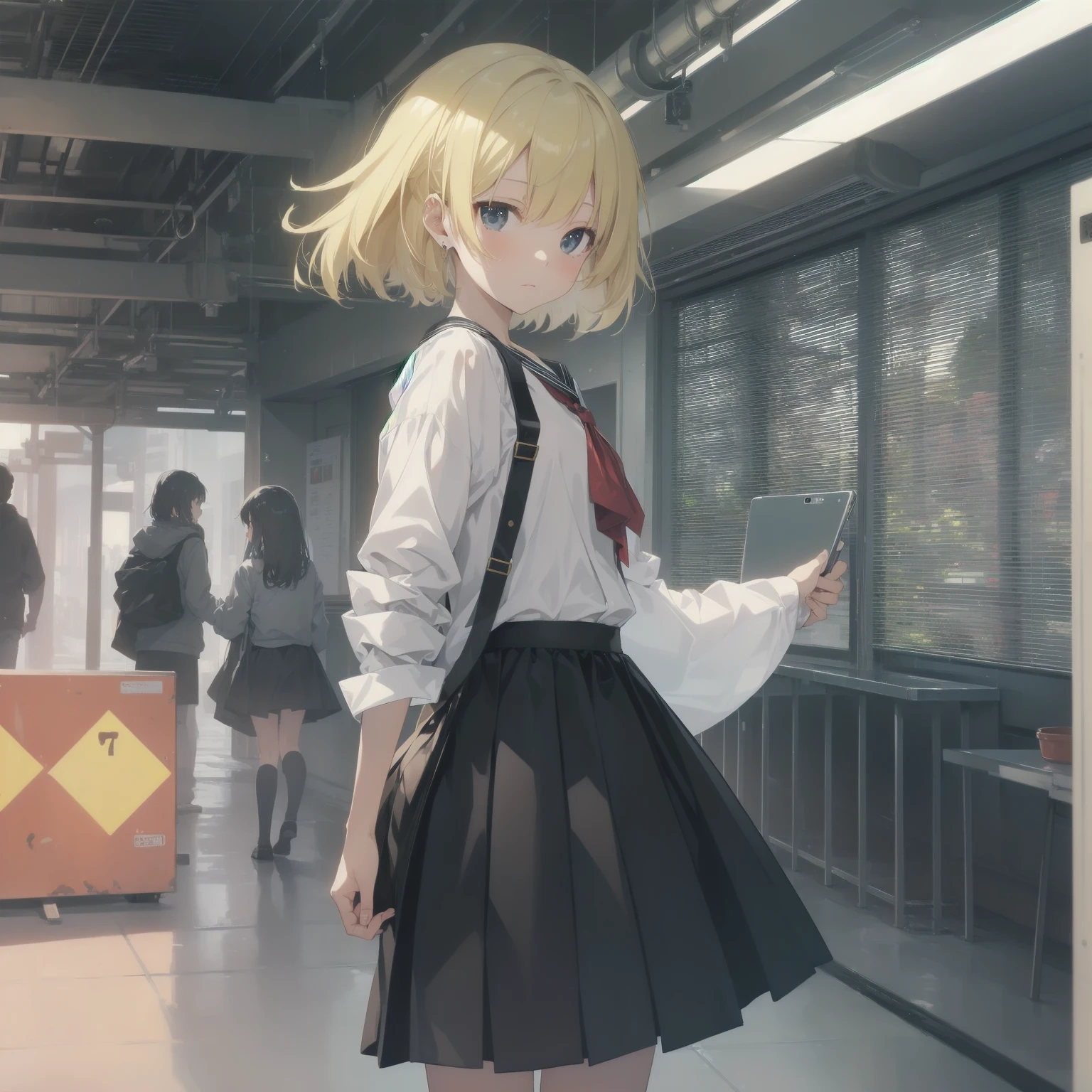 ultra-absurdres-Top quality by artist God, ultra-detailed, high resolution, anime moe artstyle, best anime 8k konachan wallpaper, pixiv contest winner, pool:2810, perfect anatomy,break, 1girl, (Please draw a girl walking sleepily to school alone. )break,(Solo,little female, 13-year-old:1.3),Full limbs, complete fingers,a junior high school student, (very short hair), short cut, flat chest, , small butt, small black eyes, beautiful detailed eyes, well-proportioned iris and pupils, expressive eyes, highres detailed hair, soft expression, salor school_uniform, sailor collar, serahuku, bow, pleated skirt,(Detailed Lighting), (Detailed background), in the School commute route. break,super detailed skin, Best cinematic lighting powered by famous artist, 8k,beauty illustration,photoshop_(medium),very aesthetic,break,((artist:enkyo_yuuichirou )), artist:clamp ,artist:carnelian ,artist:kantoku ,