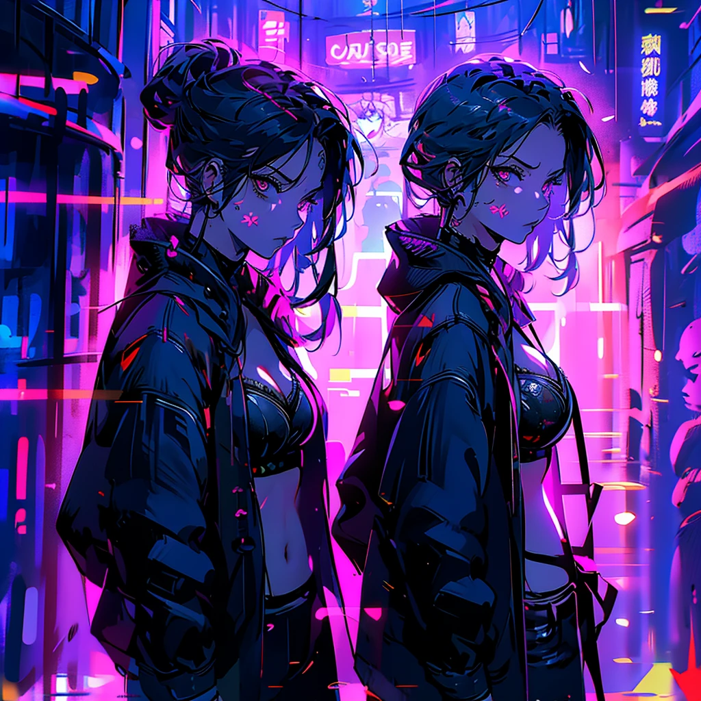 Anime Girls,Partially metallic cyberpunk demon mask, devil mouth mask, , Beautiful attention to detail, Very detailed顔, Long eyelashes, Cleavage, Browsing Caution, Cleavage,Big Breasts, Dramatic and elegant dark blue color scheme, Cinema Lighting, Dark and gloomy atmosphere, Very detailed, 8K, Realistic, masterpiece, Staring at the audience
