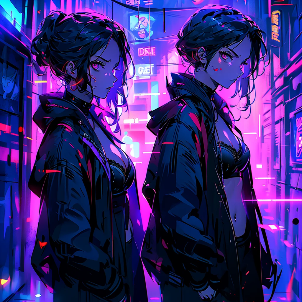 Anime Girls,Partially metallic cyberpunk demon mask, devil mouth mask, , Beautiful attention to detail, Very detailed顔, Long eyelashes, Cleavage, Browsing Caution, Cleavage,Big Breasts, Dramatic and elegant dark blue color scheme, Cinema Lighting, Dark and gloomy atmosphere, Very detailed, 8K, Realistic, masterpiece, Staring at the audience 