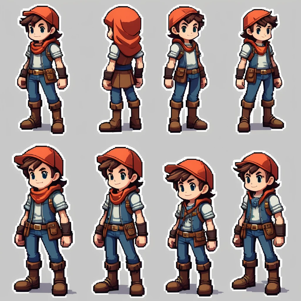 Pixel art,pixel art,Create an original character design sheet,main character of the game,boy,juvenile,adventurer's outfit,natural perm,musical instrument,bard,((3 views,whole body, background,multiple views,High resolution)),multiple views,multiple poses,Active,action pose,dynamic,nice,cute,masterpiece,highest quality,In detail,Gracefully,RPG,Famicom,Multiple characters,multiple outfits,Final Fantasy,boldly,