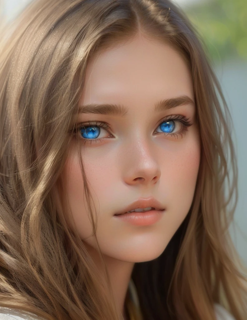 arafed young girl with long hair and blue eyes looking at the camera, beautiful young girl, gorgeous young model, light brown hair blue eyes, beautiful girl model, very beautiful face, extremely beautiful face, beautiful model girl, beautiful model, very beautiful girl, perfect face ), very pretty model, a beautiful teen-aged girl, very pretty face, beautiful young face