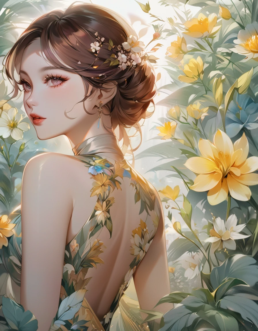 A painting of a woman in a dress surrounded by flowers, Beautiful digital artwork, Beautiful character drawings, Exquisite digital illustrations, Beautiful artwork illustration, Elegant digital painting, Jinnah Chan, beautiful Amazing digital art, Beautiful digital art, Li Song, Jan J, Chen Lin, Yanjun Chent, Amazing digital art, Beautiful digital painting, Beautiful digital illustrations
