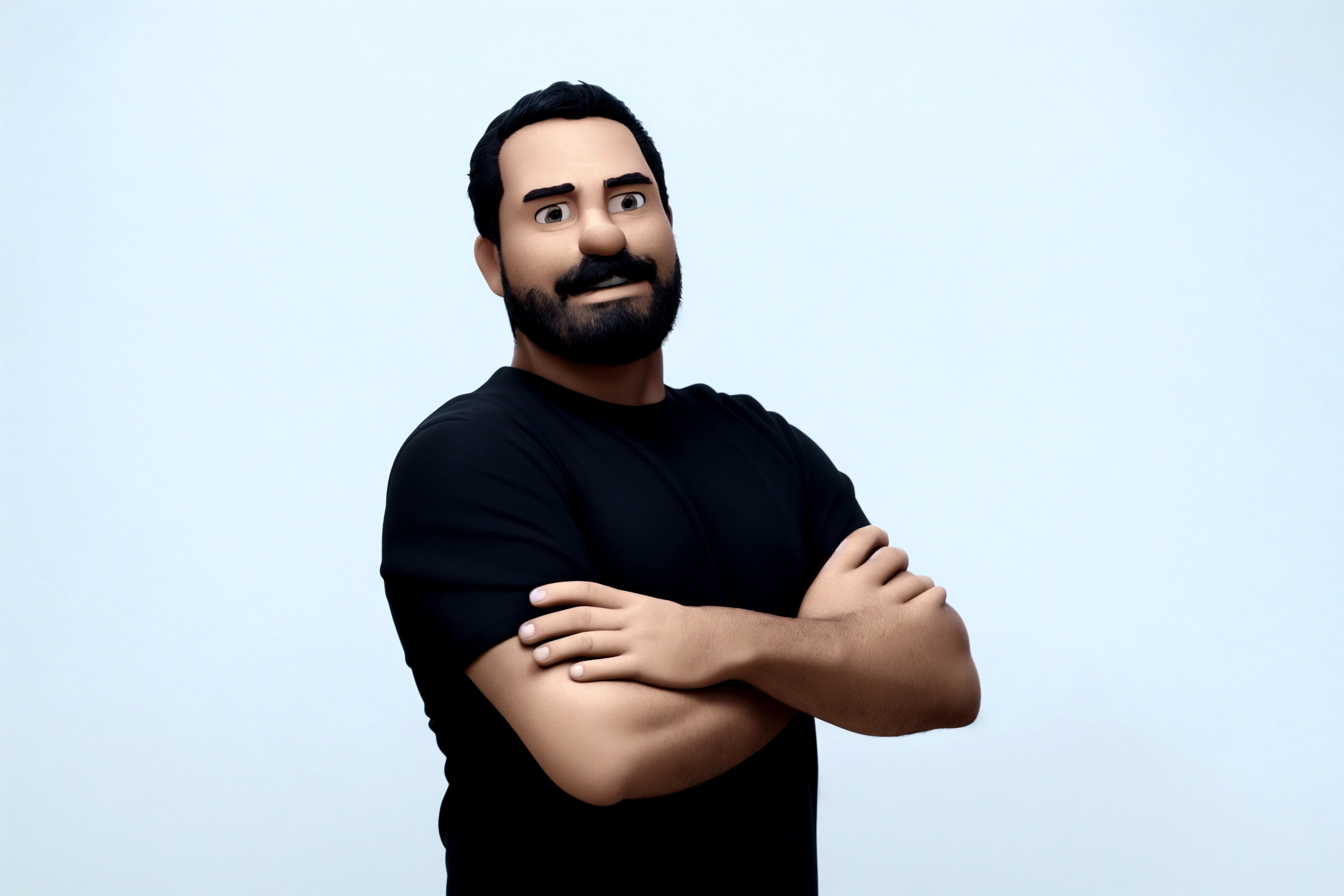 Cartoon character of a man in a black shirt, animation character, stylized character, animation style rendering, 3d stylized, Arnold Maya rendering, Stylized 3D rendering, toon render screenshot, 3d character, 3d character, Stylized 3D rendering, 3D character rendering, cartoon character, Personagem de close up, character posing, (Pixar-style) (master part:1.2) (bokeh) (best qualityer) (skin detailed) (detailed texture) (8K) (Argilla) (cinematic lighting) (sharp focus