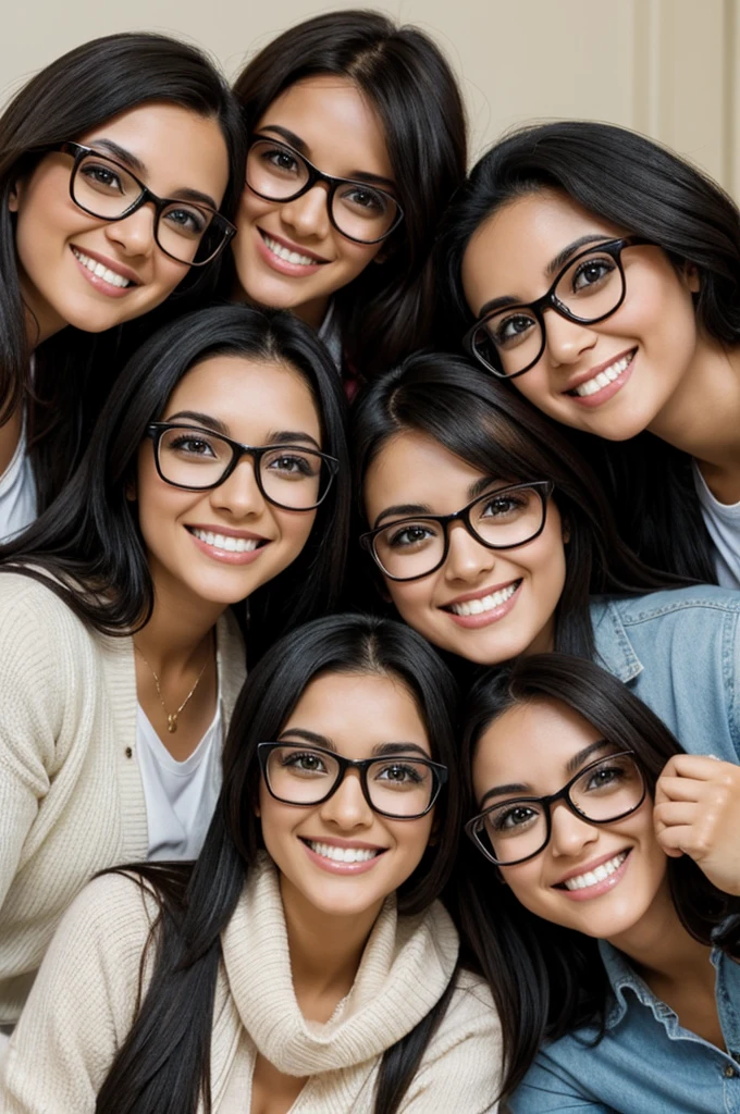 Three girls with brown eyes, black hair and happy glasses