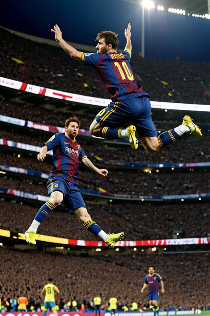 Messi jump high over the bulding