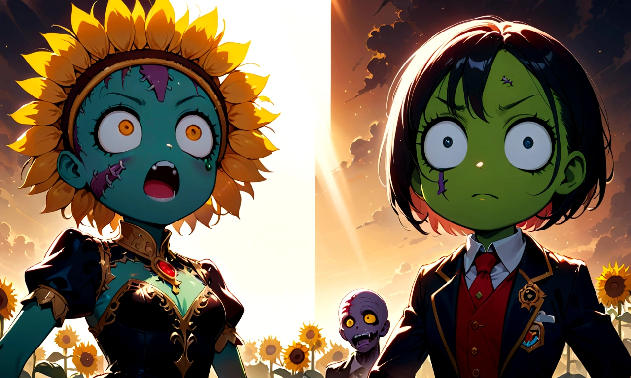 Two logos, Cute-eyed Sunflowers vs Comical Zombie,