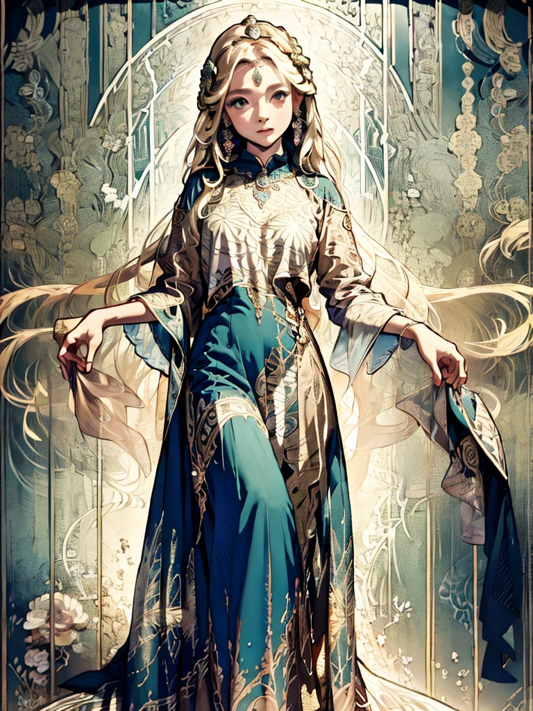 A fairy wearing a dress with a sea pattern, the edge of the water, sparkling, colorful, delicate

