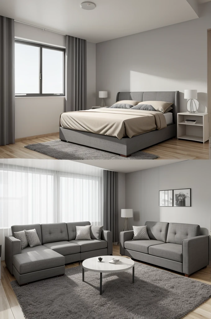 Design Grey Room With Bed and Sofa set and study area