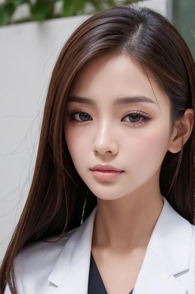 A beautiful woman with large double eyelids, a high nose and a small mouth