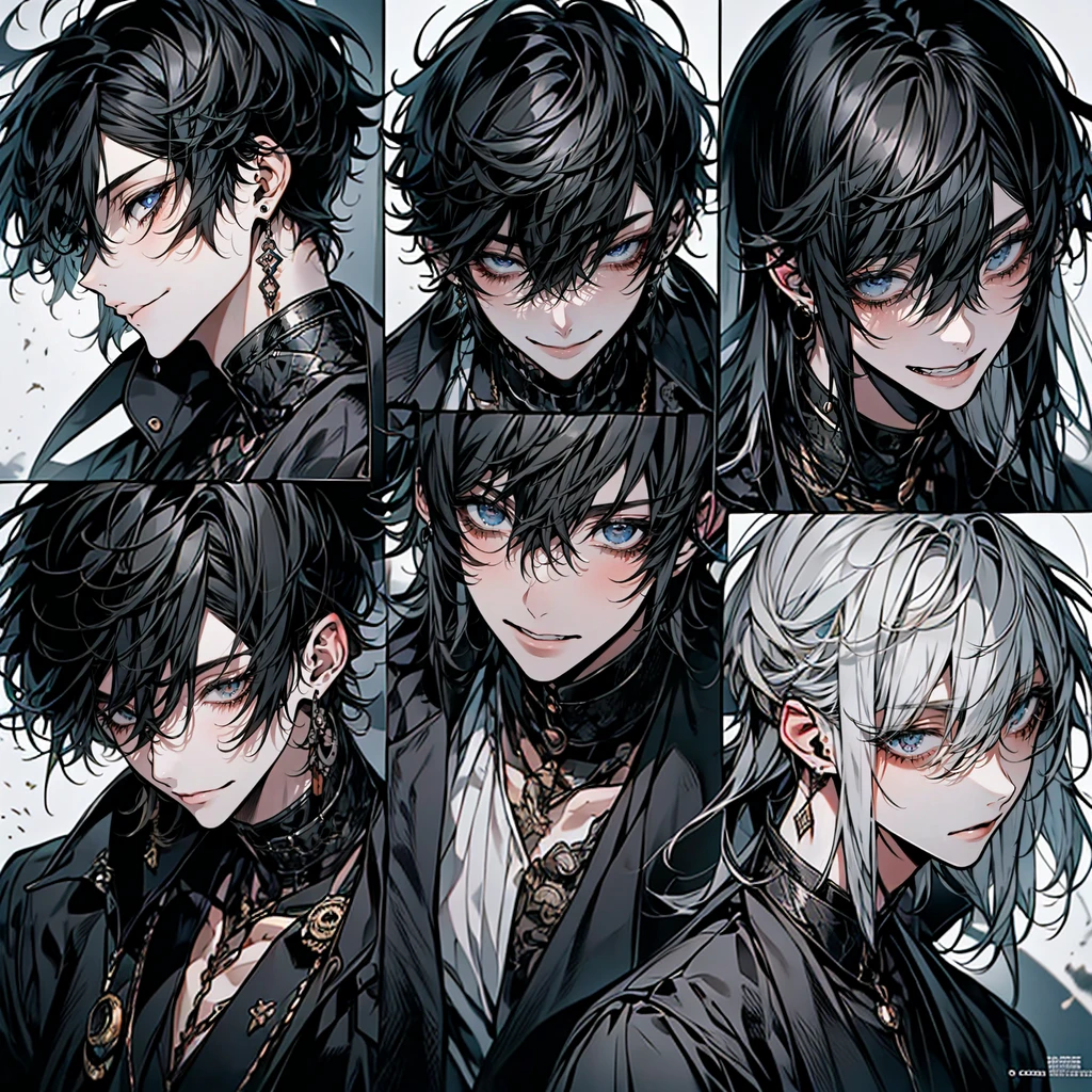 (masterpiece), (Highest quality), Very detailed, ((Two good friends:1.5)), Perfect Face, Beautiful Face, Very detailedな顔,(Black-haired man:1.3),(Grey-haired man:1.3)、shirt、smile