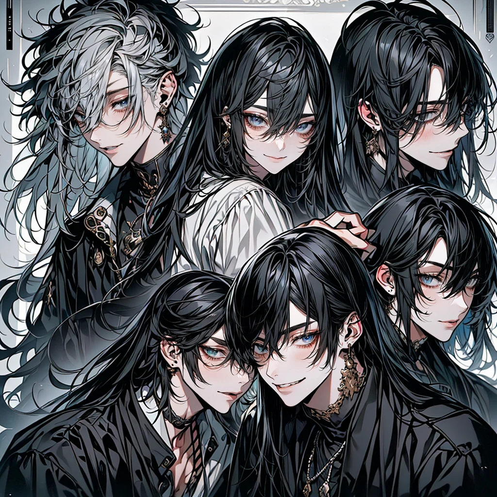 (masterpiece), (Highest quality), Very detailed, ((Two good friends:1.5)), Perfect Face, Beautiful Face, Very detailedな顔,(Black-haired man:1.3),(Grey-haired man:1.3)、shirt、smile