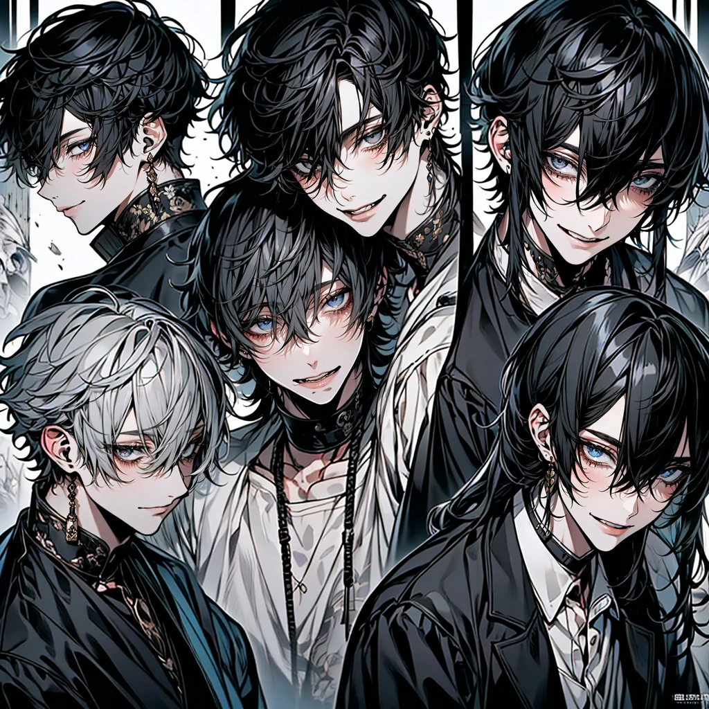 (masterpiece), (Highest quality), Very detailed, ((Two good friends:1.5)), Perfect Face, Beautiful Face, Very detailedな顔,(Black-haired man:1.3),(Grey-haired man:1.3)、shirt、smile