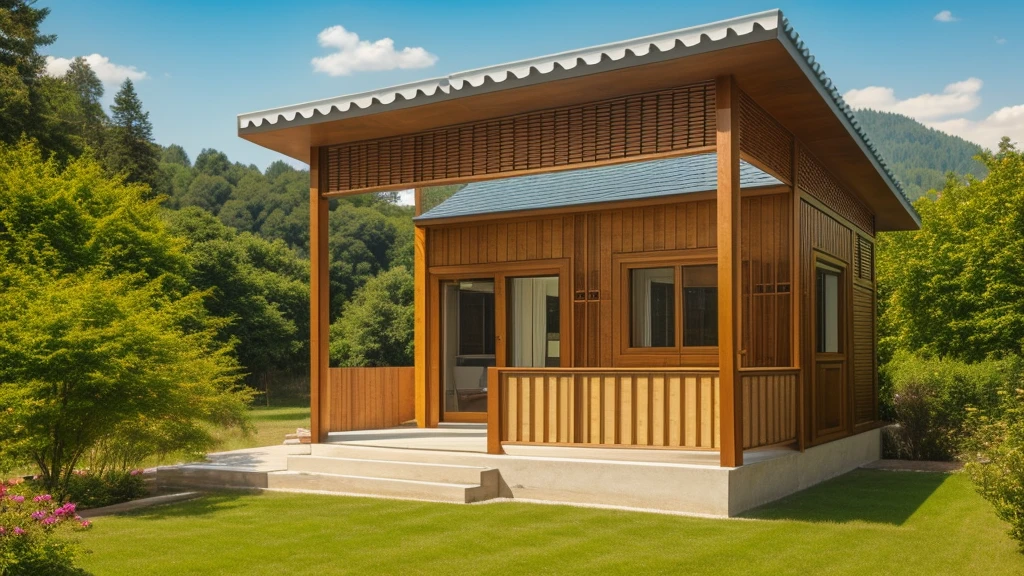 modern house flat roof, among the meadows,Behind the scenes are the hills.