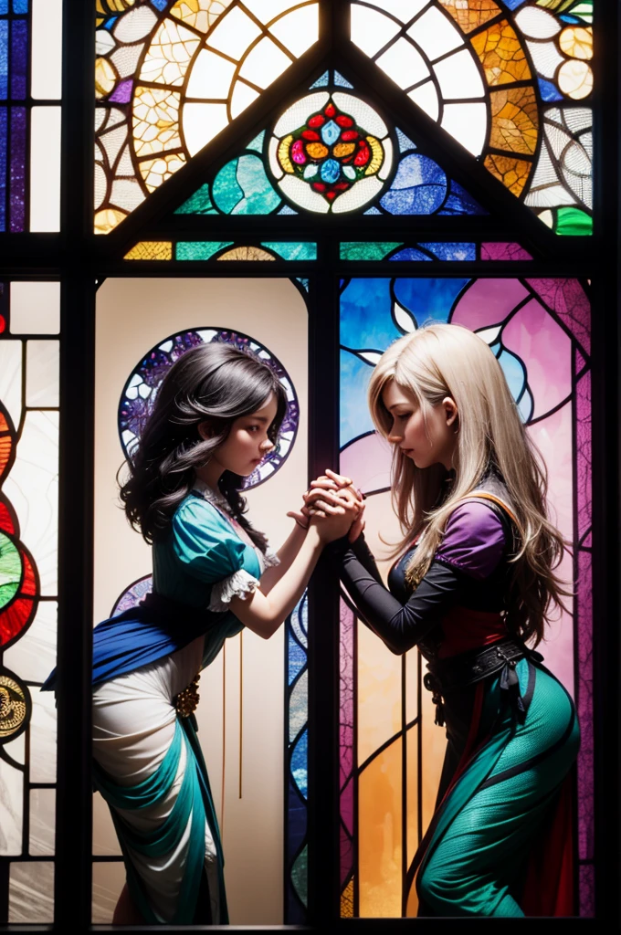 a picture of a stained glass window, intricate art, by Mario Dubsky, stained glass art, amethyst stained glass, detailed art in color, by Robert Richenburg, by Adrienn Henczné Deák
