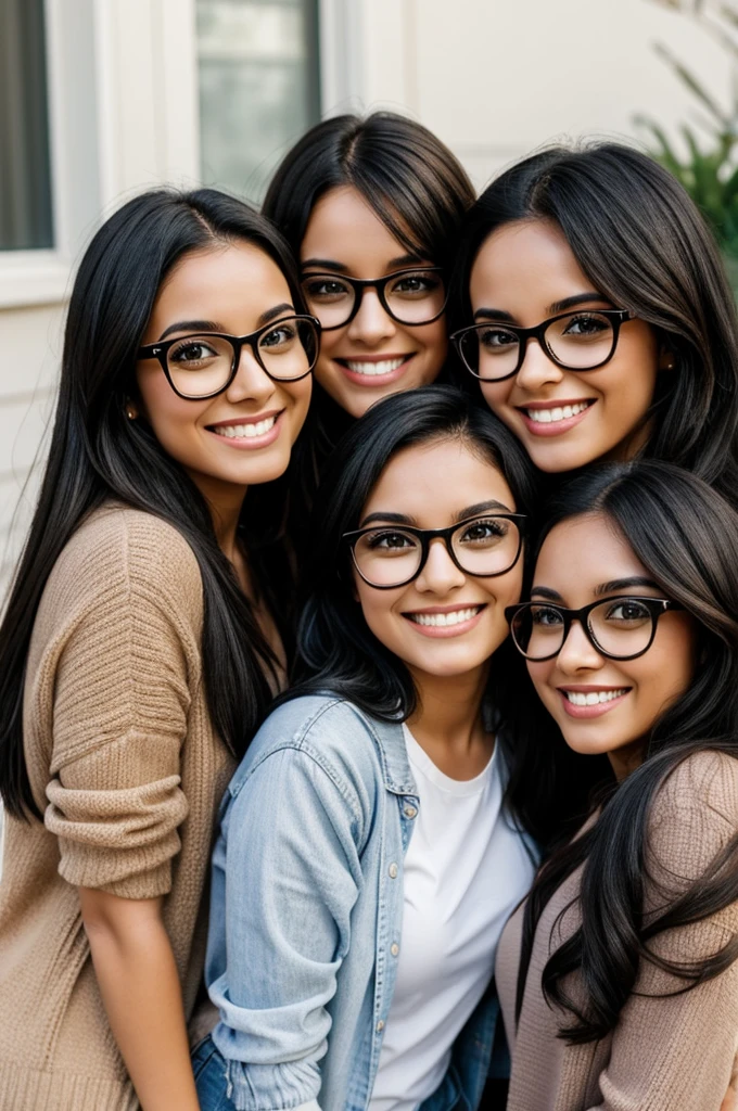3 girls with brown eyes, black hair and happy glasses