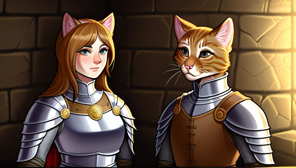 score_9_up, 2others, backtoback,back to back, back_to_back,
((tabaxi, cat:1.2), anthro, female, (standing, portrait, focus), ((brown fur, ears, tail)), ( wizard, wearing medieval clothes), beautiful,
((human:1.2), male, (standing, portrait, focus), ( knight, wearing medieval clothes), beautiful