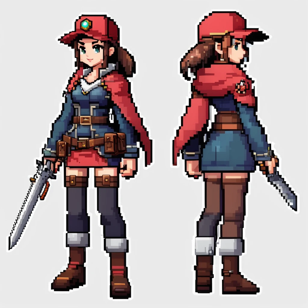 Pixel Art，Pixel Art，Create an original character design sheet，The protagonist of the game，girl，Girl，Adventurer&#39;s Clothing，Long hair，Staff，travelling poet，（（3 Views，whole body，background，multiple views，high resolution）），multiple views，Multiple poses，initiative，Action poses，dynamic，pretty，cute，masterpiece，Highest quality，detail，grace，role play，comedy，Multiple roles，A variety of clothing，Final Fantasy，Bold，