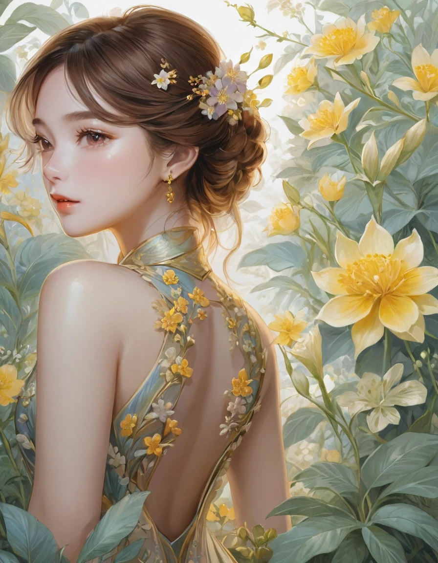 A painting of a woman in a dress surrounded by flowers, Beautiful digital artwork, Beautiful character drawings, Exquisite digital illustrations, Beautiful artwork illustration, Elegant digital painting, Jinnah Chan, beautiful Amazing digital art, Beautiful digital art, Li Song, Jan J, Chen Lin, Yanjun Chent, Amazing digital art, Beautiful digital painting, Beautiful digital illustrations