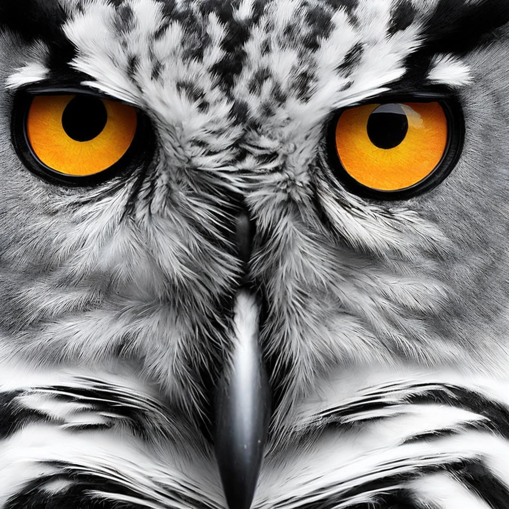 generate the image of a owl centered on the eyes  with black and withe aligned eyes 