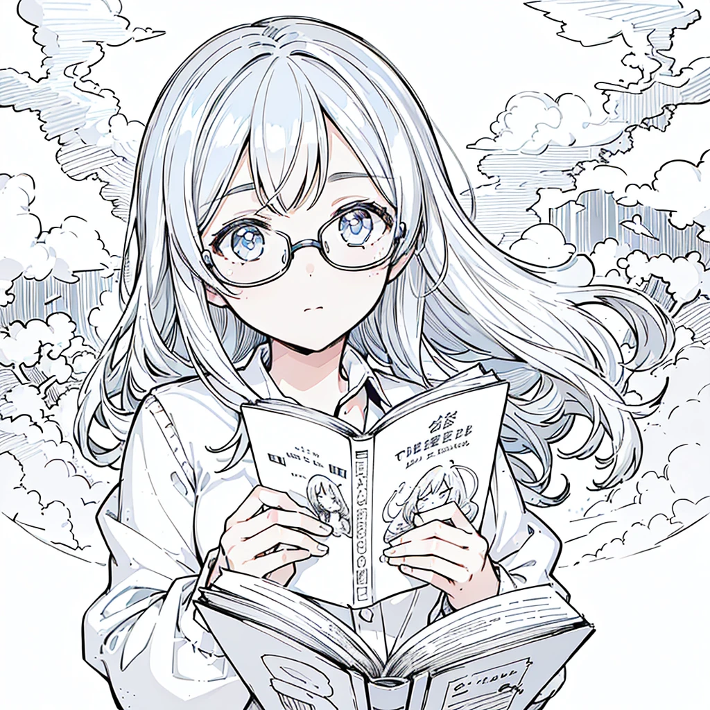 A girl,close up, wearing white shirt, reading a book, (best quality:1.3), (highres:1), (detailed:1.3), (incredible:1.3), (perfect:1.3), (perfection:1.3), (illustration:1.3), she's getting fun while reading it, dynamic on scene,Wear glasses