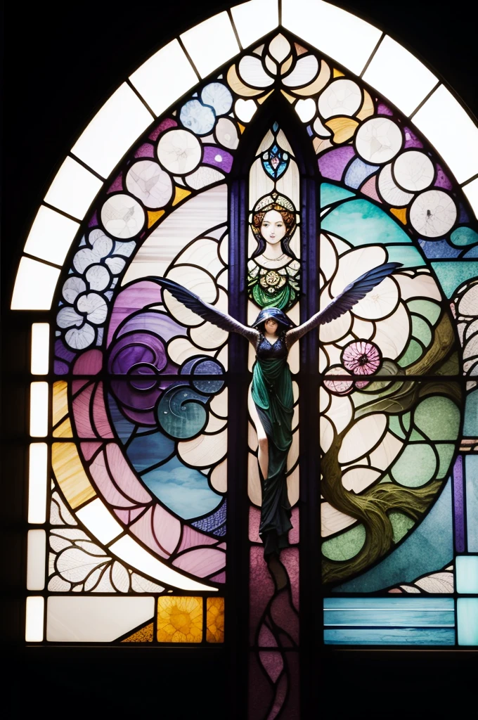 a picture of a stained glass window, intricate art, by Mario Dubsky, stained glass art, amethyst stained glass, detailed art in color, by Robert Richenburg, by Adrienn Henczné Deák
