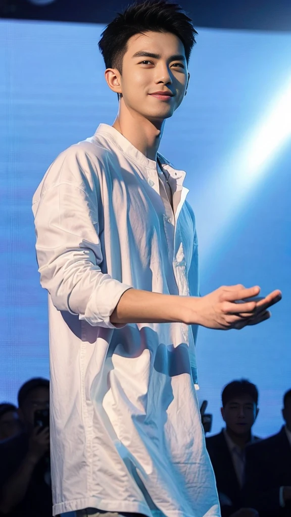 male handsome 20-year-old handsome shirt guy，looking to the camera，frontage，high qulity，tmasterpiece，8K.4K,1080P，Light-sensitive, ยิ้ม, ,มุมกว้าง