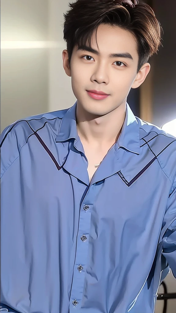 male handsome 20-year-old handsome shirt guy,looking to the camera,frontage,high qulity,tmasterpiece,8K.4K,1080P,Light-sensitive, ยิ้ม, ,มุมกว้าง