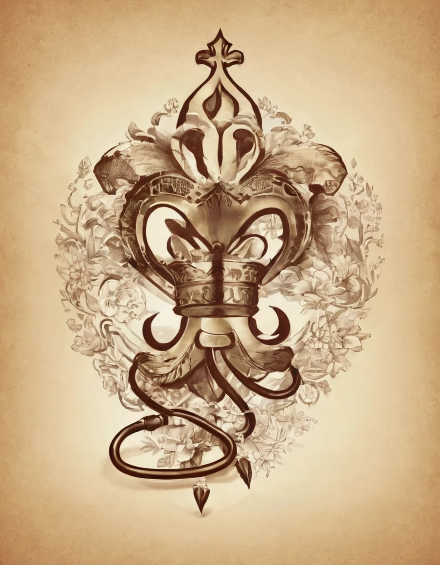 Classic American Traditional Fleur de Lis Style Tattoo with Realistic Stethoscope,reality,high resolution, Delgado, fit, Skinny body, bold lines, nautical elements, retro style, symbolic