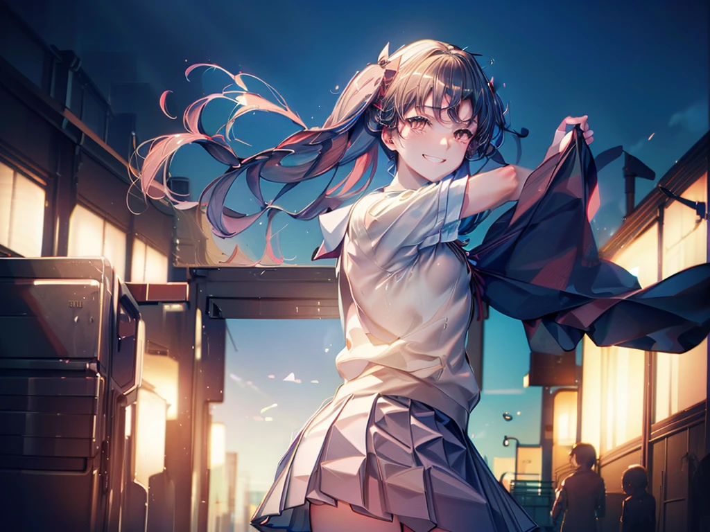 Kuroko Shirai, (Tokiwadai Junior High School Uniform:1.5), Twin tails, Raise the hand, (masterpiece, Absurd quality, Highest quality, Official Art, beautifully、beautiful:1.2), 16K, Very detailed, Most detailed, Sharp focus,), By famous artists, (Conversion Sequence), (difficult:1.8), (Simple blank background:2.0), Minimalism, sketch, (Cowboy Shot:1.5), (Double exposure:1.5), Kaleidoscope, sketch, (Floating Hair:1.5), From below, (Wicked Smile:1.5), Minimalism, (silhouette:1.5), from the front, Crazy Smile,