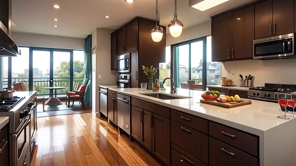 a kitchen in a modern millionaire mansion, no humans, no persons, cartoon-style