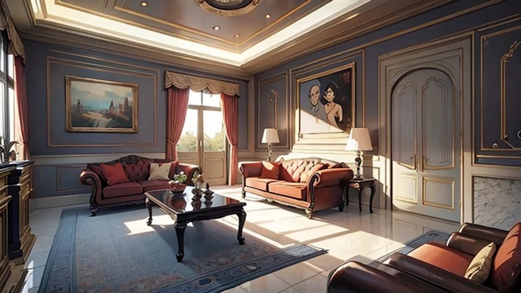 a room in a modern millionaire mansion, no humans, no persons, cartoon-style