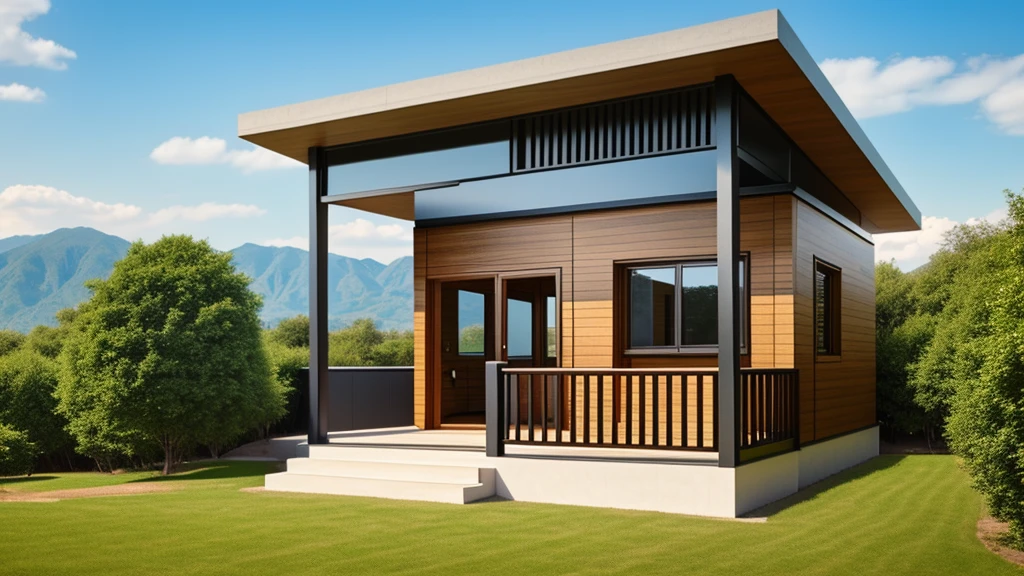 modern house flat roof, among the meadows,hill backdrop, daytime