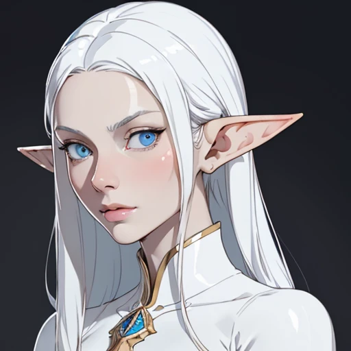 (masterpiece), (best quality),(portrait),(bust up),1girl,solo,(sharp focus),(look at viewer),elf, (white skin),black hair,(elf lady) ,adult,blue eyes,,(ancient:1),ancient luxurious long clothes,old school fantasy art,((simple background)),super shiny face,Ultra Glossy Skin