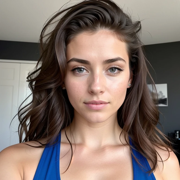 selfie sexy ,en haut, Un demi-portrait d’une personne de 25 ans. La bombe fitness Instagram québécoise, gros seins, big , Olympic pole vaulter, (aesthetic), High contrast, (Texture naturelle de la peau, hyperréalisme, Soft light, pointu), Prise de vue sur iPhone 15 Pro, hyperrealism background, cheveux brun, Realistic, position particulière , très réaliste, drapeau français 🇫🇷