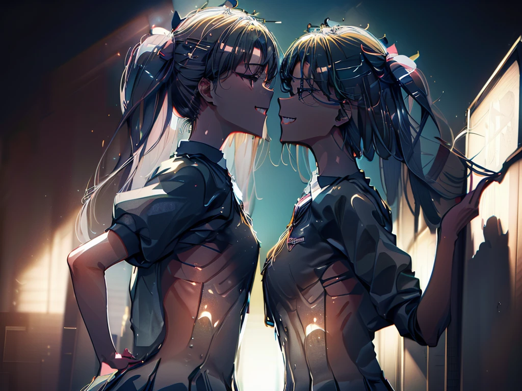 Kuroko Shirai, (Tokiwadai Junior High School Uniform:1.5), Twin tails, Raise the hand, (masterpiece, Absurd quality, Highest quality, Official Art, beautifully、beautiful:1.2), 16K, Very detailed, Most detailed, Sharp focus,), By famous artists, (Conversion Sequence), (difficult:1.8), (Simple blank background:2.0), Minimalism, sketch, (Cowboy Shot:1.5), (Double exposure:1.5), Kaleidoscope, sketch, (Floating Hair:1.5), From below, (Wicked Smile:1.5), Minimalism, (silhouette:1.5), from the front, Crazy Smile, Backlight,